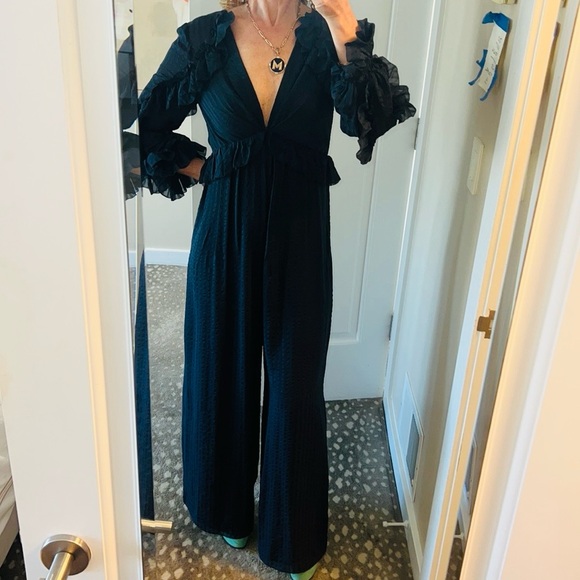 Zimmermann folly navy wide leg 100% silk pantsuit jumpsuit lined sz 1 NWOT - Picture 7 of 12